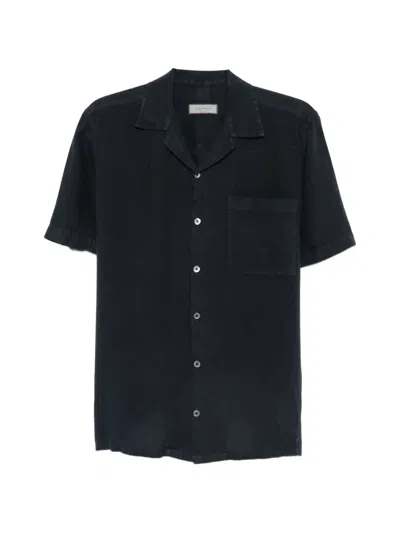 Canali Short-sleeve Linen Shirt In Black