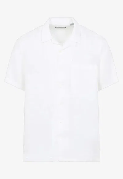 Canali Short-sleeved Linen Shirt In White