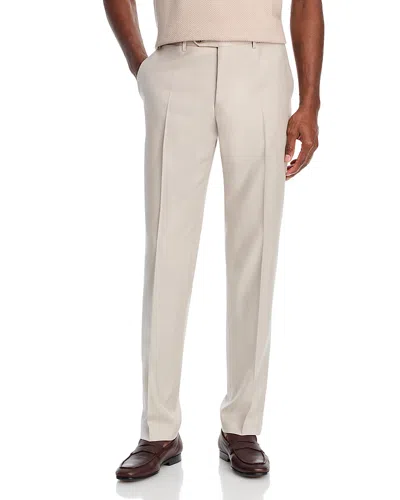 Canali Siena Flat Front Wool Trousers In Neutral