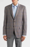 Canali Siena Regular Fit Brown & Blue Plaid Wool Sport Coat In Gray