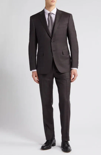 Canali Siena Regular Fit Brown Plaid Wool Suit