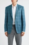 Canali Siena Regular Fit Green Plaid Silk & Cashmere Sport Coat In Blue