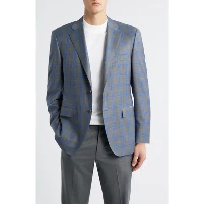 Canali Siena Regular Fit Grey Shadow Check Wool Sport Coat In Blue