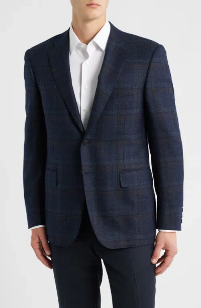Canali Siena Regular Fit Navy Plaid Textured Wool Sport Coat In Blue
