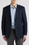 Canali Siena Regular Fit Navy Windowpane Check Super 130s Wool Sport Coat