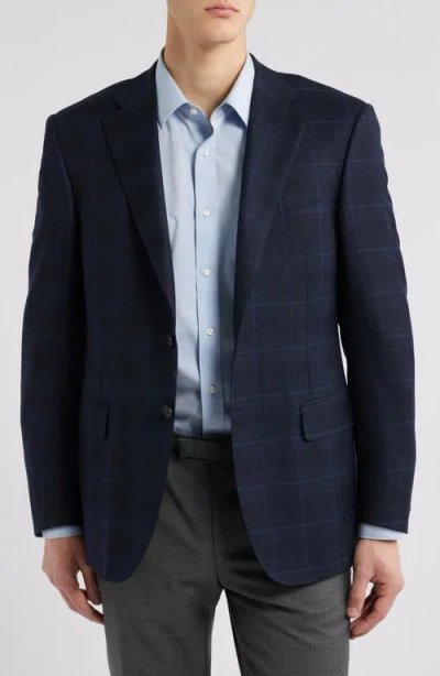 Canali Siena Regular Fit Navy Windowpane Check Super 130s Wool Sport Coat