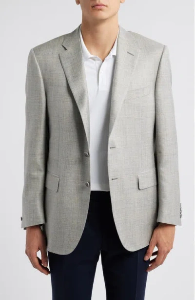 Canali Siena Regular Fit Plaid Mélange Wool & Silk Blend Sport Coat In Light Grey