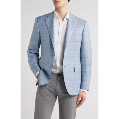 Canali Siena Regular Fit Plaid Wool & Silk Blend Sport Coat In Light Blue