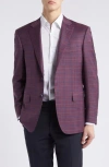 Canali Siena Wool, Silk & Linen Windowpane Classic Fit Sport Coat In Red