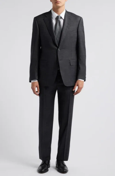 Canali Siena Regular Fit Slub Grey Wool Suit In Charcoal