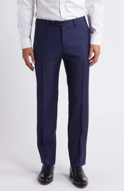 Canali Capri Melange Solid Slim Fit Dress Pants In Blue