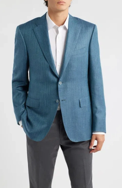 Canali Siena Regular Fit Teal Mélange Wool Blend Herringbone Sport Coat In Blue