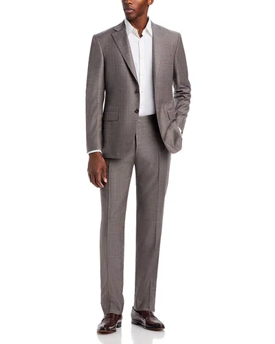 Canali Sienna Greige Regular Fit Denim Effect Tonal Stripe Suit In Transparent