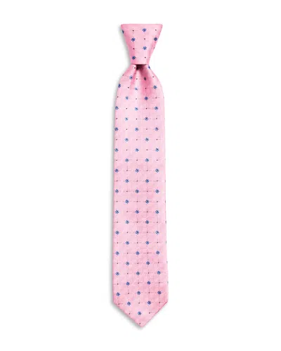 Canali Silk Classic Geometric Floral Grid Tie In Pink
