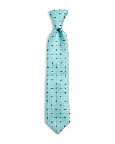 Canali Silk Classic Geometric Floral Grid Tie In White