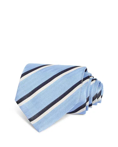 Canali Silk Classic Stripe Tie In Light Blue