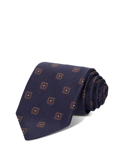 Canali Silk Classic Textured Medallion Tie In Blue