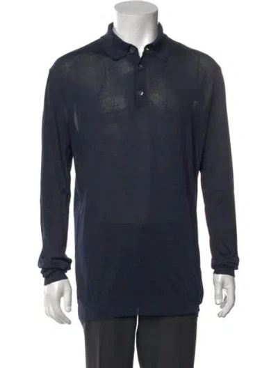 Pre-owned Canali Silk Collar Polo Sweater In Blue