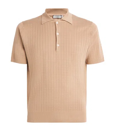 Canali Silk-cotton Textured Polo Shirt In Beige