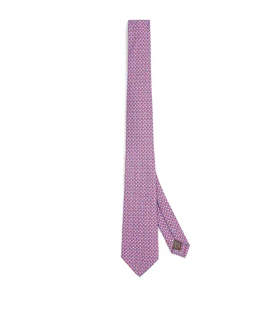 Canali Silk Geometric Print Tie In Pink
