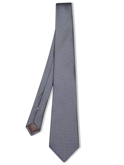 Canali Silk Micro Check Tie In Brown And Blue