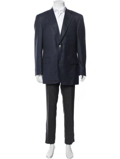 Pre-owned Canali Silk Plaid Print Blazer In Blue