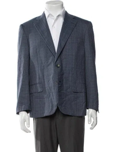 Pre-owned Canali Silk Plaid Print Blazer In Blue
