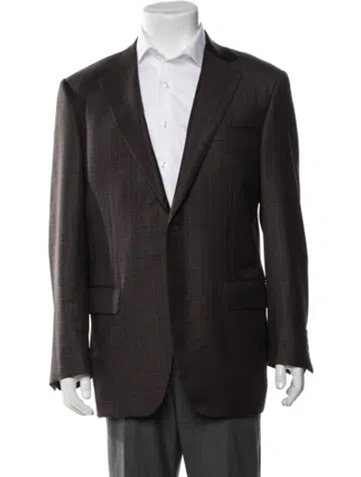 Pre-owned Canali Silk Plaid Print Blazer In Brown
