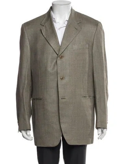 Pre-owned Canali Silk Plaid Print Coat In Green