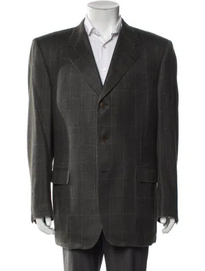 Pre-owned Canali Silk Plaid Print Overcoat In Gray