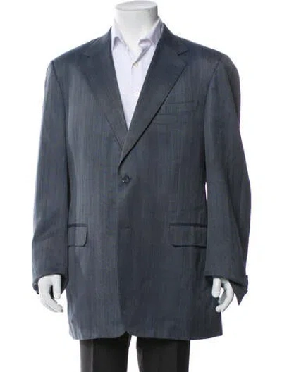 Pre-owned Canali Silk Plaid Print Overcoat In Gray