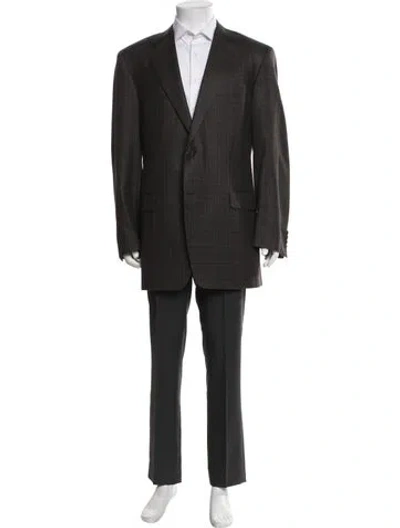 Pre-owned Canali Silk Plaid Print Two-piece Blazer In Black