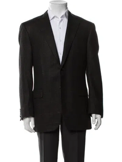 Pre-owned Canali Silk Plaid Print Two-piece Blazer In Black