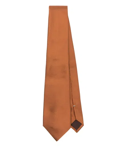 Canali Silk Tie In Brown