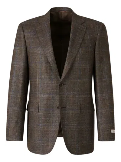 Canali Single-breasted Checked Blazer In Brown