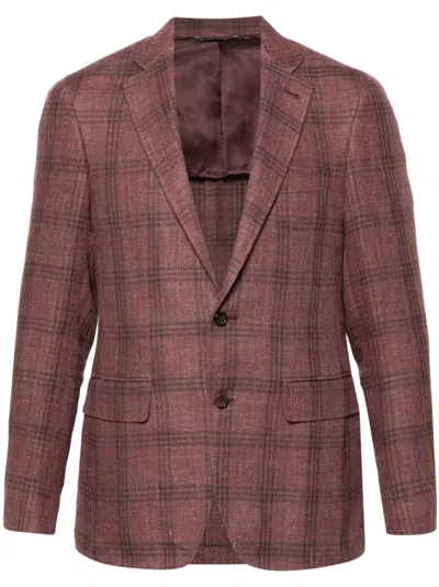 Canali Single-breasted Checked Blazer In Pink