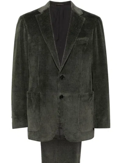 Canali Single-breasted Corduroy Suit In Green