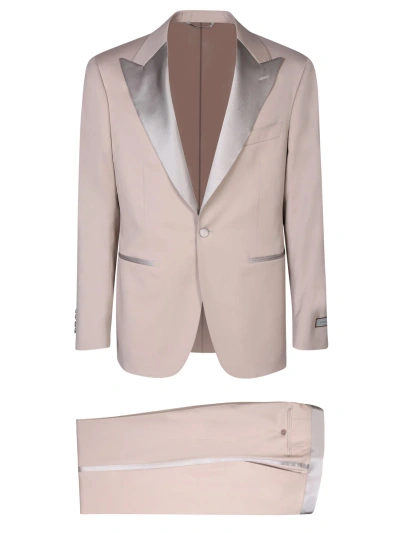 Canali Single-breasted Ivory Smoking In Pink