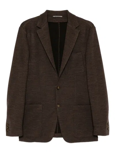 Canali Single-breasted Knitted Blazer In Brown
