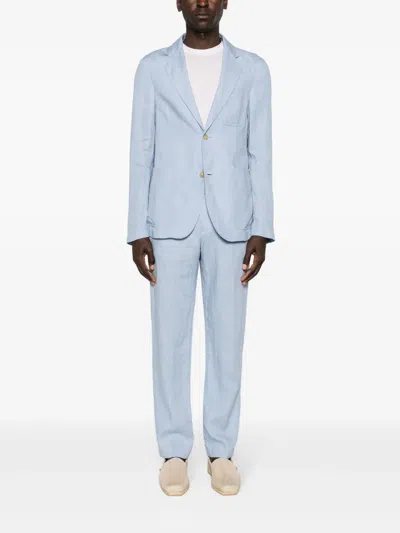 Canali Single-breasted Linen Blazer In Blue
