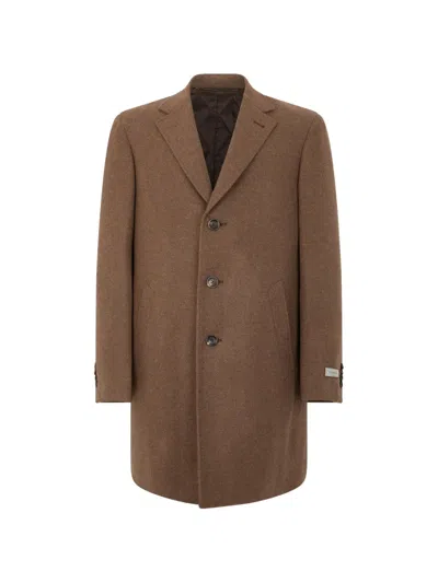 Canali Long Wool-cashmere Jacket With Button Front In Brown
