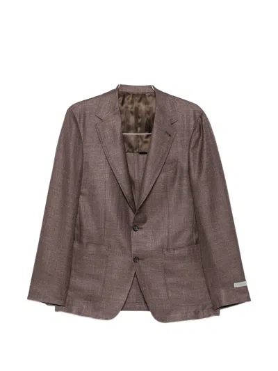 Canali Single-breasted Notched-lapels Blazer In Brown