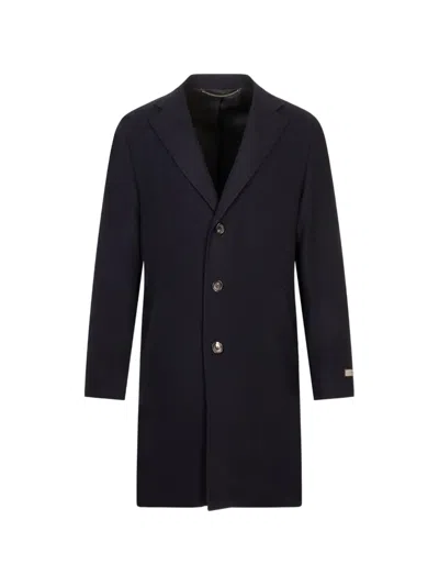 Canali Single-breasted Notched-lapels Coat In Blue