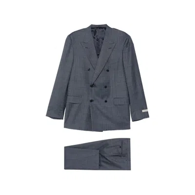 Canali Double-breasted Pinstripe Suit In Blue