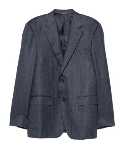 CANALI HERRINGBONE-PATTERN NOTCH-LAPELS JACKET
