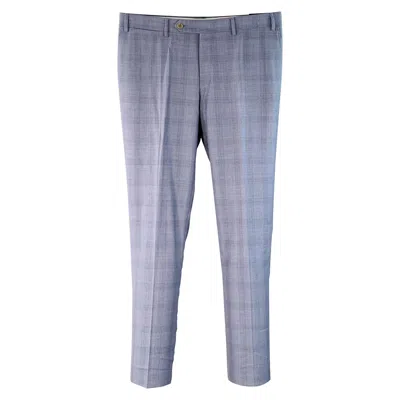 Pre-owned Canali Size 34 Blue Plaid Wool Flat Front Tapered Dress Pants