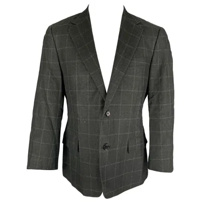 Pre-owned Canali Size 38 Charcoal Window Pane Silk Blend Notch Lapel Sport Coat In Black