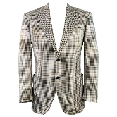 Pre-owned Canali Size 44 White Black Checkered Wool Silk Linen Sport Coat