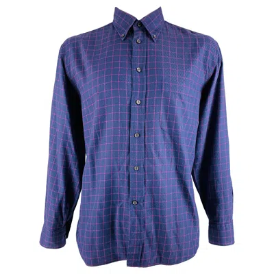 Pre-owned Canali Size L Purple Fuchsia Window Pane Cotton One Pocket Long Sleeve Shirt