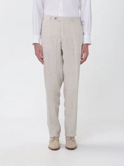 Canali Slim Fit Pure Linen Trousers With Slant Pockets In White